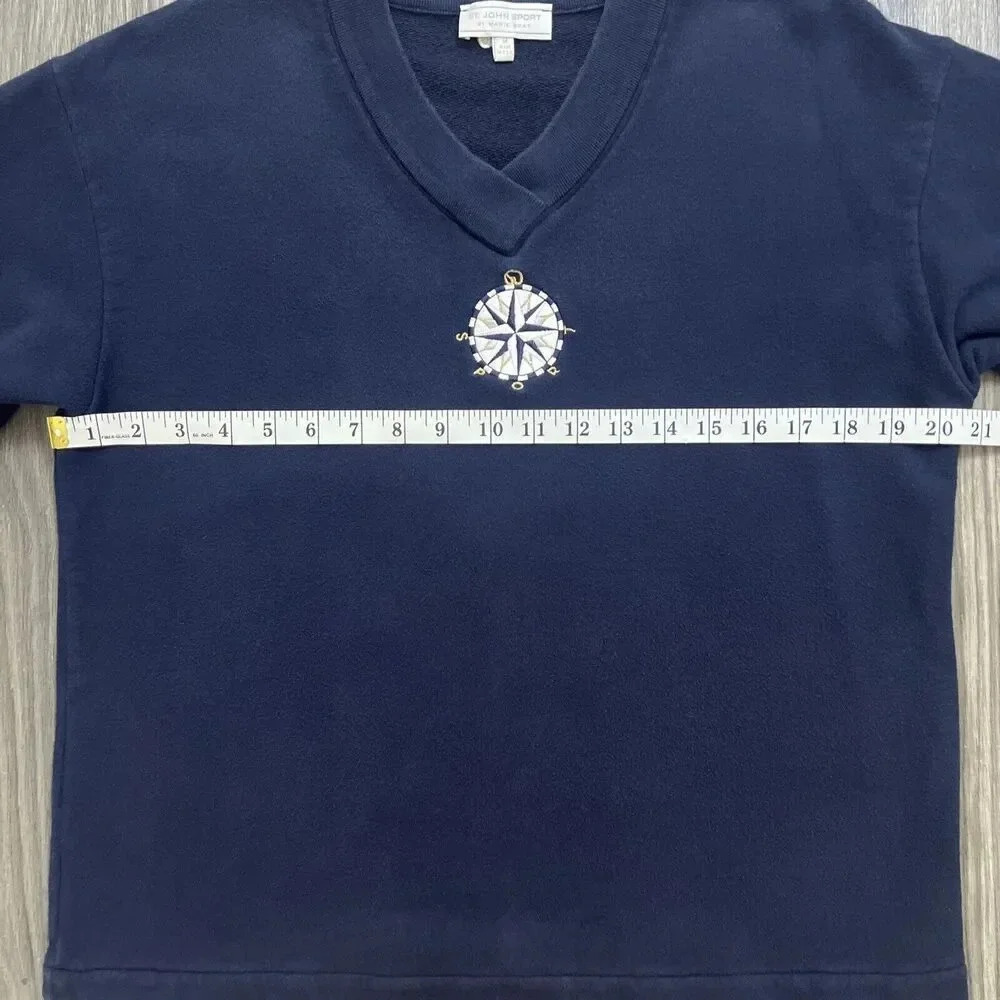 St. John Sport Marie Gray Vintage Pullover Sweater Size Medium Blue Nautical - Picture 2 of 4